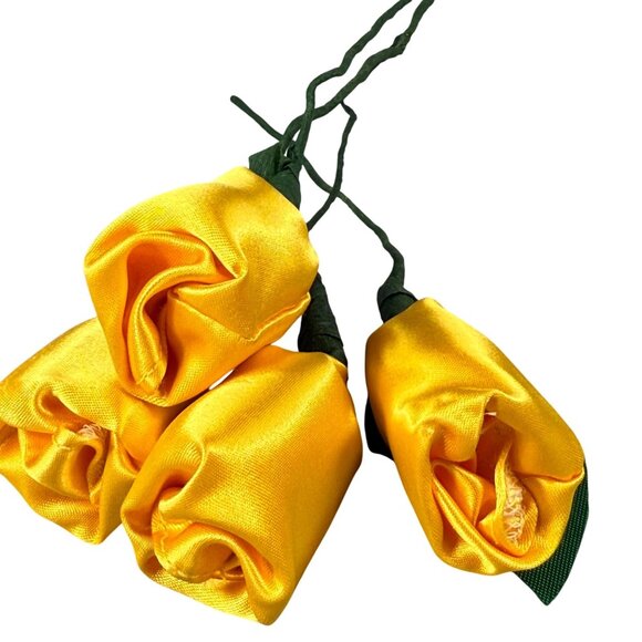 Yellow Satin Artificial Roses Bouquet Corsage Boutonnieres Floral Decoration - Picture 1 of 16